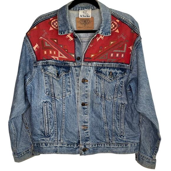 On your Back Jackets & Blazers - Vintage On your Back International Denim Aztec Long Sleeve Jean Jacket Blue M